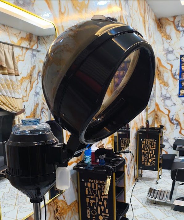 Styling station detail inside Newaj Barber Shop Setia Alam